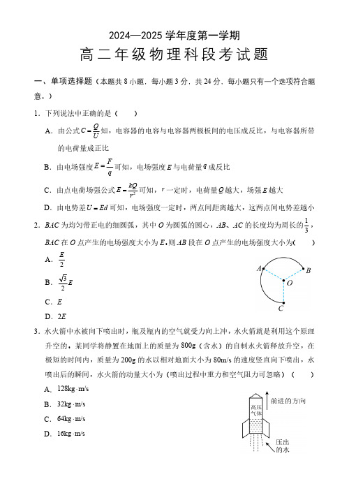 海南省文昌中学2024-2025学年高二上学期11月段考物理试题