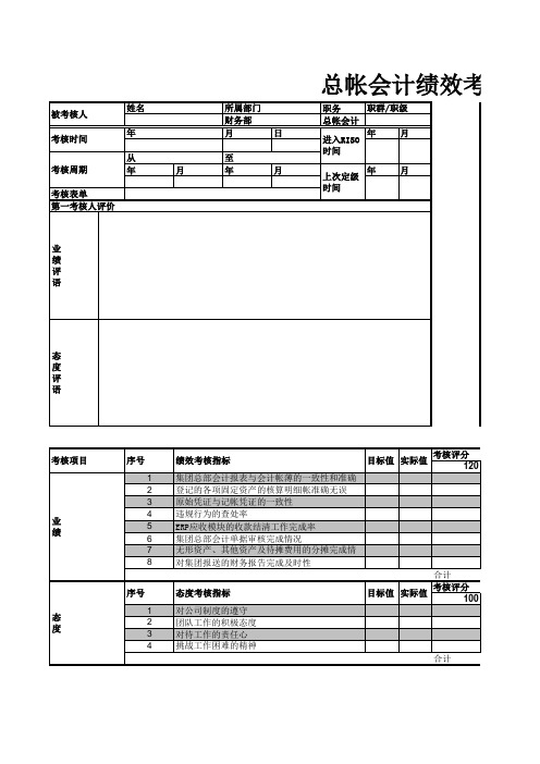 总帐会计绩效考核表