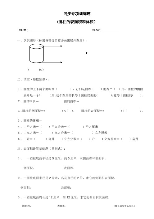 圆柱的表面积和体积 同步专项训练题