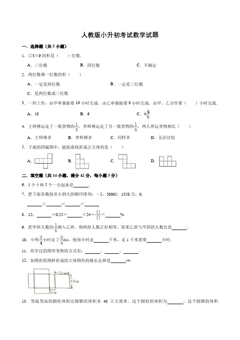 人教版数学小升初考试卷(含答案)