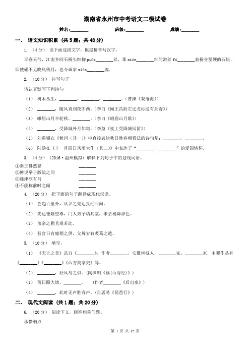 湖南省永州市中考语文二模试卷