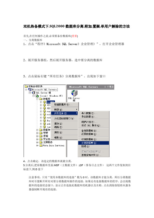 SQL2000数据库分离_附加_置疑_单用户解除的方法