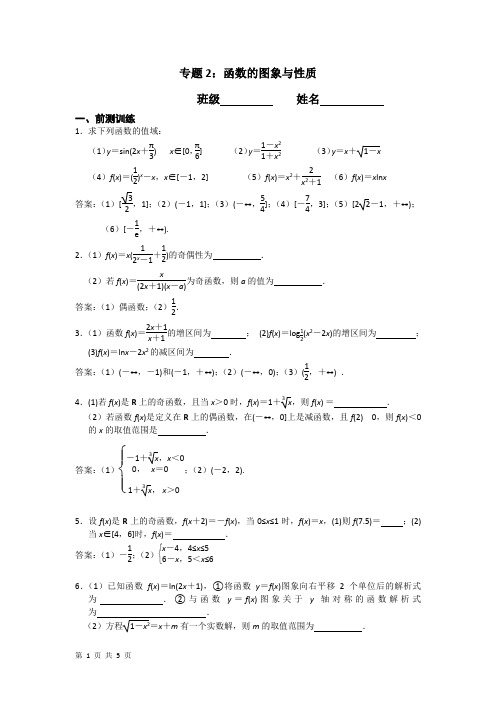 2018届苏教版    函数的图象与性质   单元测试