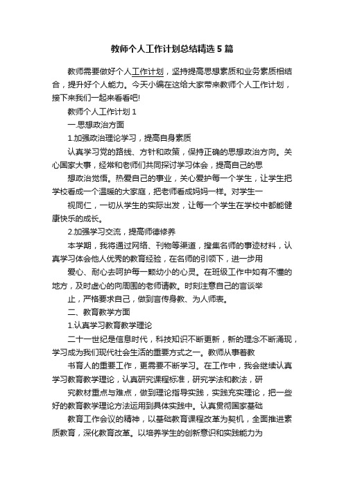 教师个人工作计划总结精选5篇