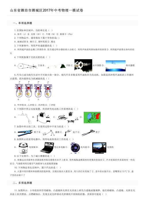 山东省潍坊市潍城区2017年中考物理一模试卷及参考答案