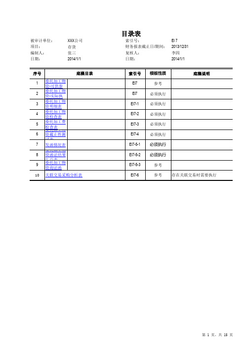 EI7委托加工物资审计工作底稿模版