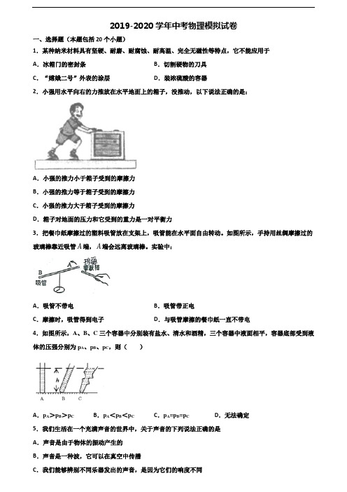 天津市宁河县2019-2020学年中考物理复习检测试题