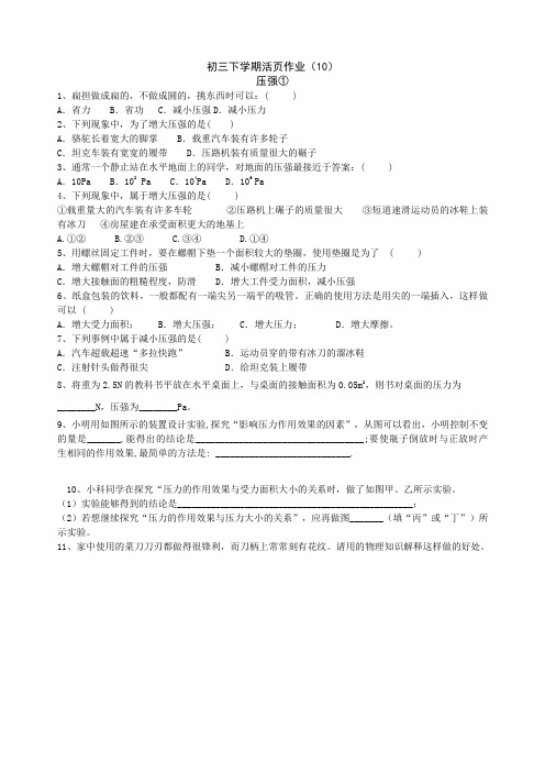 (五四制)九年级物理下学期活页作业(10)word版(2019~2020学年度)