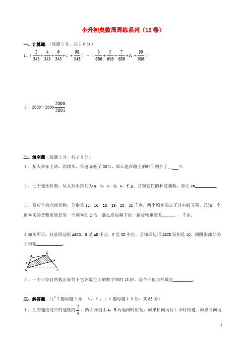 六年级下册数学试题-小升初数学奥数周周练12(无答案)全国通用