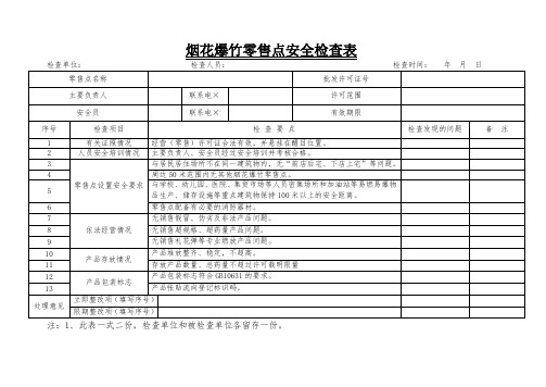 烟花爆竹零售点安全检查表参考模板范本