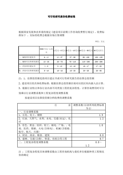 可行性研究报告收费标准