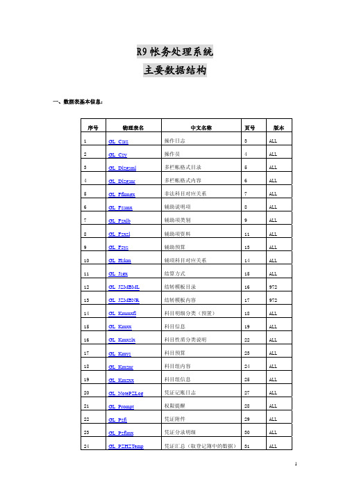 U8R10账务系统数据字典