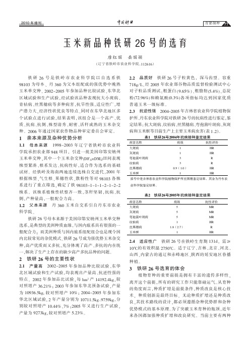 玉米新品种铁研26号的选育