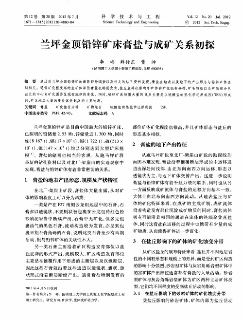 兰坪金顶铅锌矿床膏盐与成矿关系初探