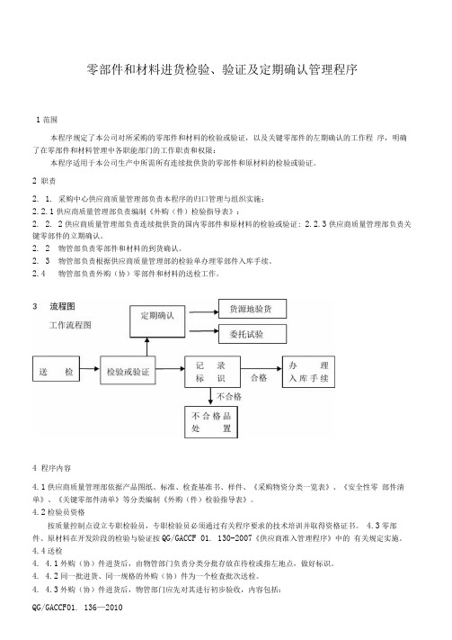 汽车零部件和材料进货检验、验证及定期确认管理程序