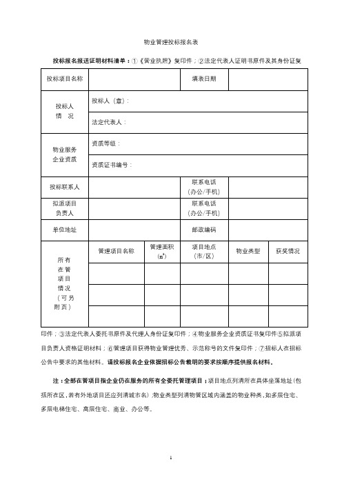 物业管理投标报名表【模板】