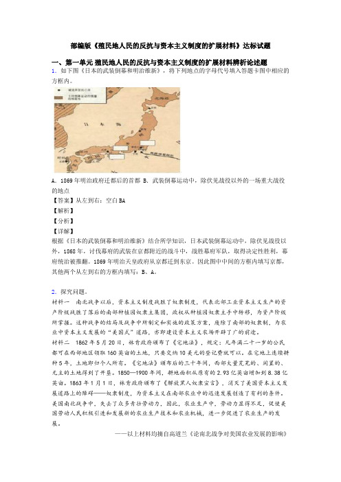 部编版《殖民地人民的反抗与资本主义制度的扩展材料》达标试题