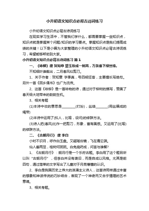 小升初语文知识点必背古诗词练习