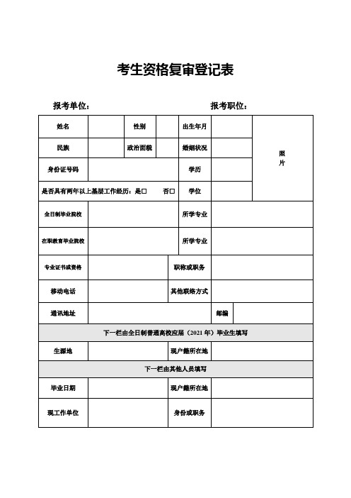 考生资格复审登记表