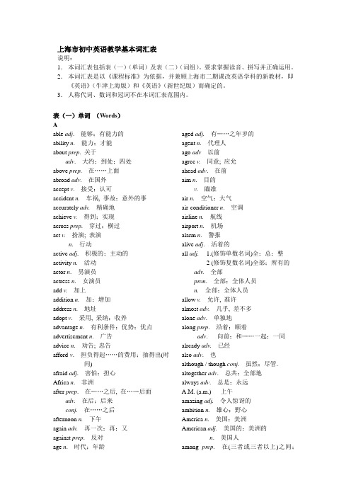 初中英语考纲词汇表