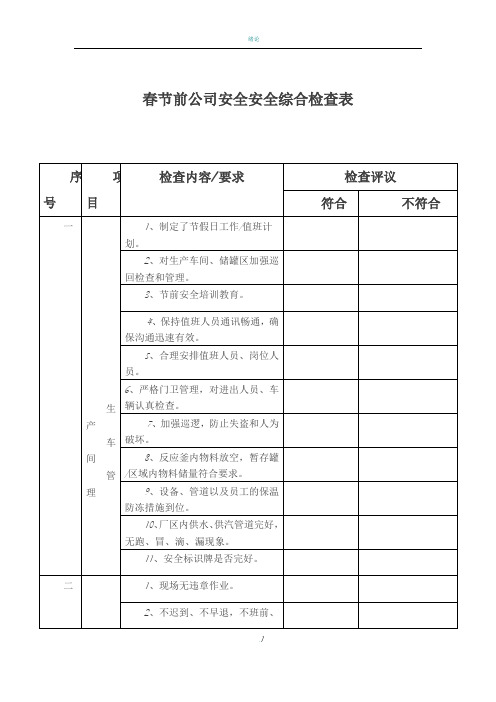 节前安全检查表54688