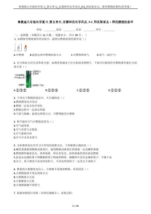 鲁教版九年级化学复习_第五单元_定量研究化学反应_5.4_到实验室去:探究燃烧的条件(有答案)