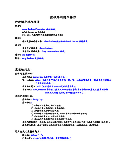 数据库创建及操作知识点整理