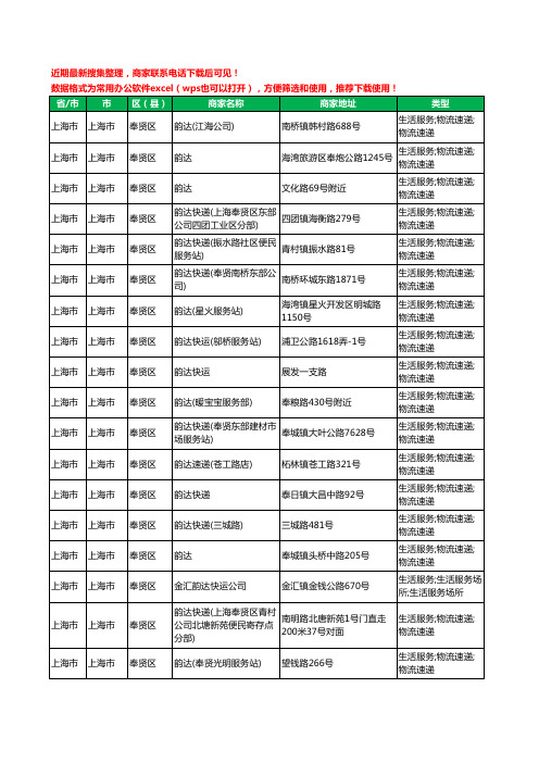 2020新版上海市上海市奉贤区韵达快递工商企业公司商家名录名单黄页联系方式电话大全28家