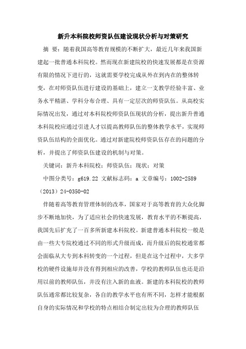 新升本科院校师资队伍建设现状分析与对策研究