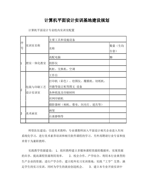 计算机平面设计实训基地建设规划