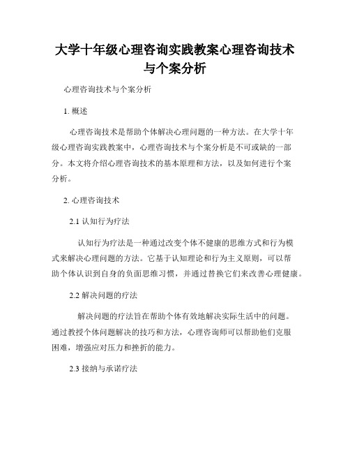 大学十年级心理咨询实践教案心理咨询技术与个案分析