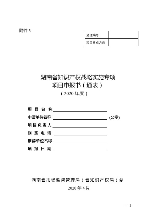 湖南省知识产权战略实施专项项目申报书