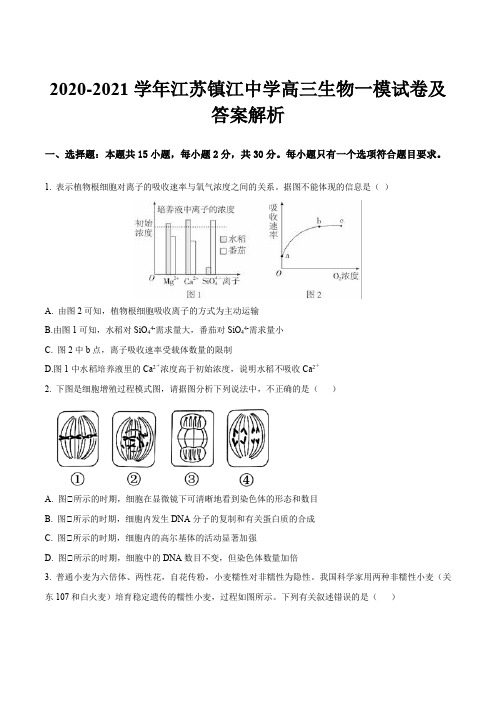 2020-2021学年江苏镇江中学高三生物一模试卷及答案解析