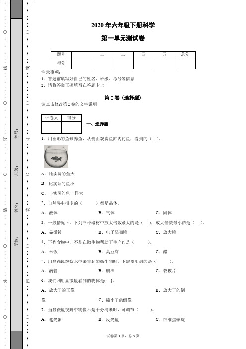 2020教科版科学六年级下册第一单元测试卷