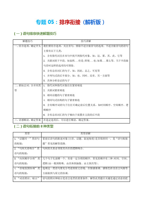 专题05排序衔接-2023年中考语文考前查补精讲练(原卷版)