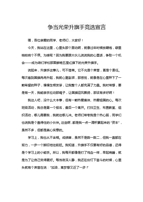 争当光荣升旗手竞选宣言