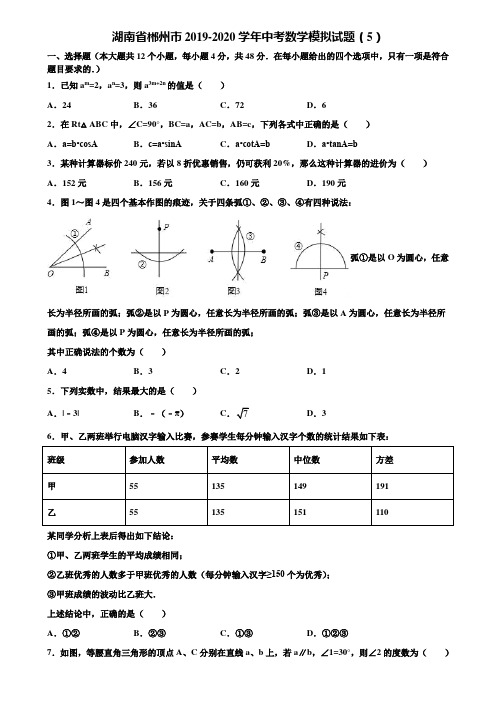 湖南省郴州市2019-2020学年中考数学模拟试题(5)含解析