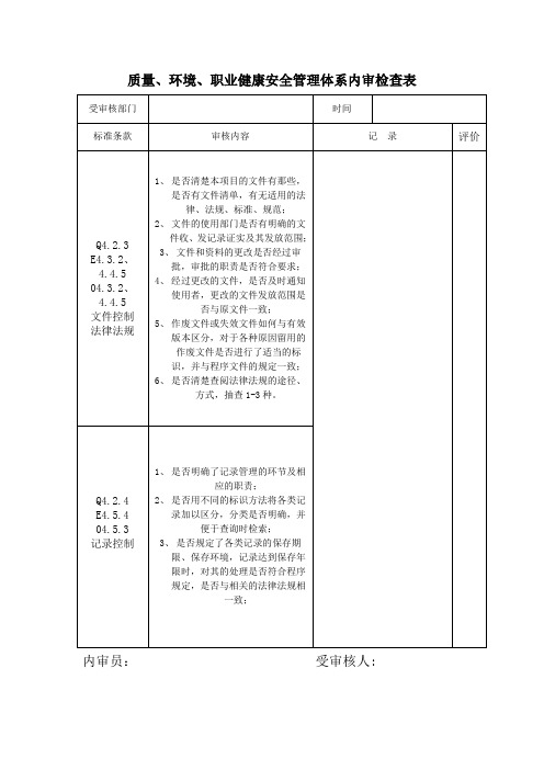 质量、环境、职业健康安全管理体系内审检查表01