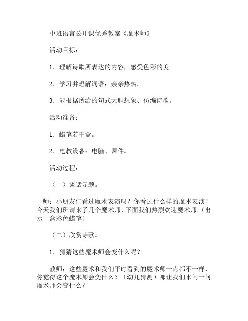 中班语言魔术师教案