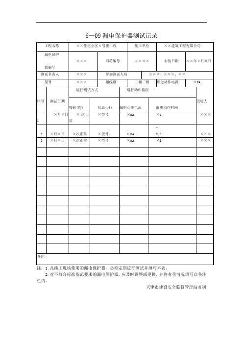 6—09漏电保护器测试记录