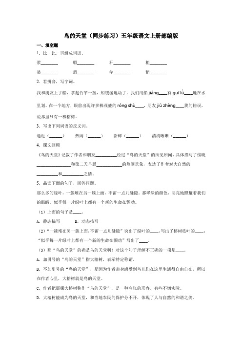 统编(部编)版语文5年级上册 第七单元 鸟的天堂 同步练习(含答案)