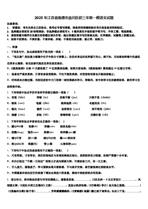 2025年江苏省南通市崇川区初三年级一模语文试题含解析