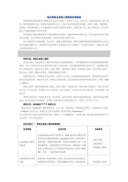 郑州网络培训,系统工程师培训课程表