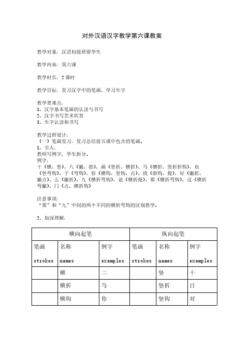 【VIP专享】对外汉语汉字教学第六课教案