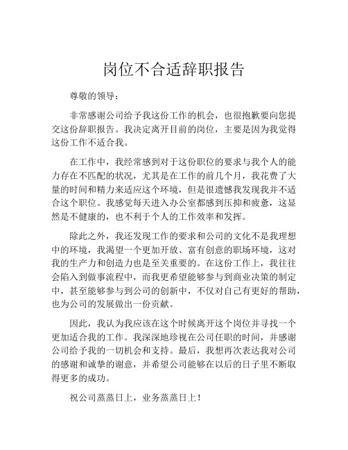 岗位不合适辞职报告