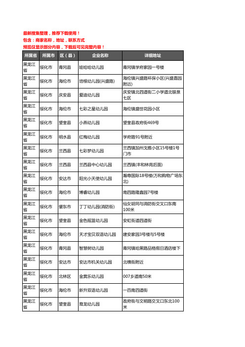 新版黑龙江省绥化市幼儿园企业公司商家户名录单联系方式地址大全745家