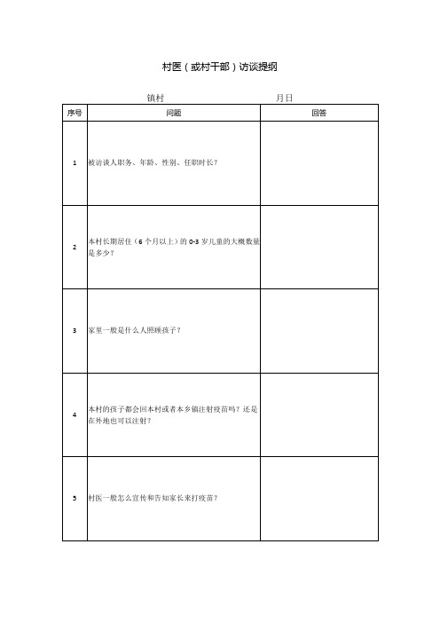 村医(村干部)访谈提纲