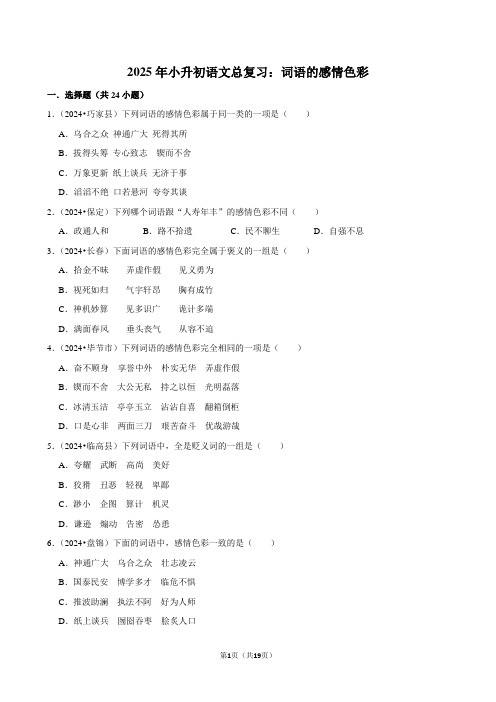 2025年小升初语文总复习：词语的感情色彩附答案解析