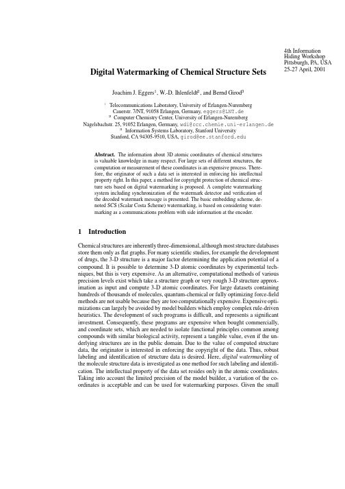 Digital watermarking of chemical structure sets