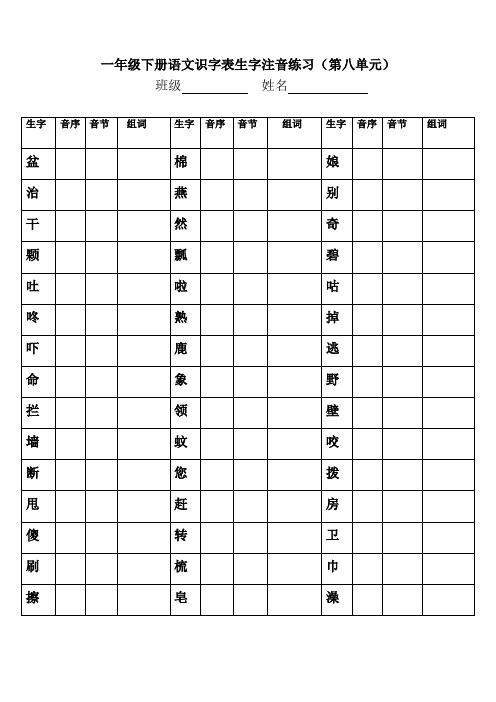 (完整版)一年级下册语文识字表生字注音练习